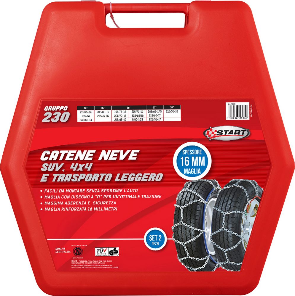 Set due pezzi catene da neve 16MM gruppo 230 per SUV 4x4 e trasporto leggero