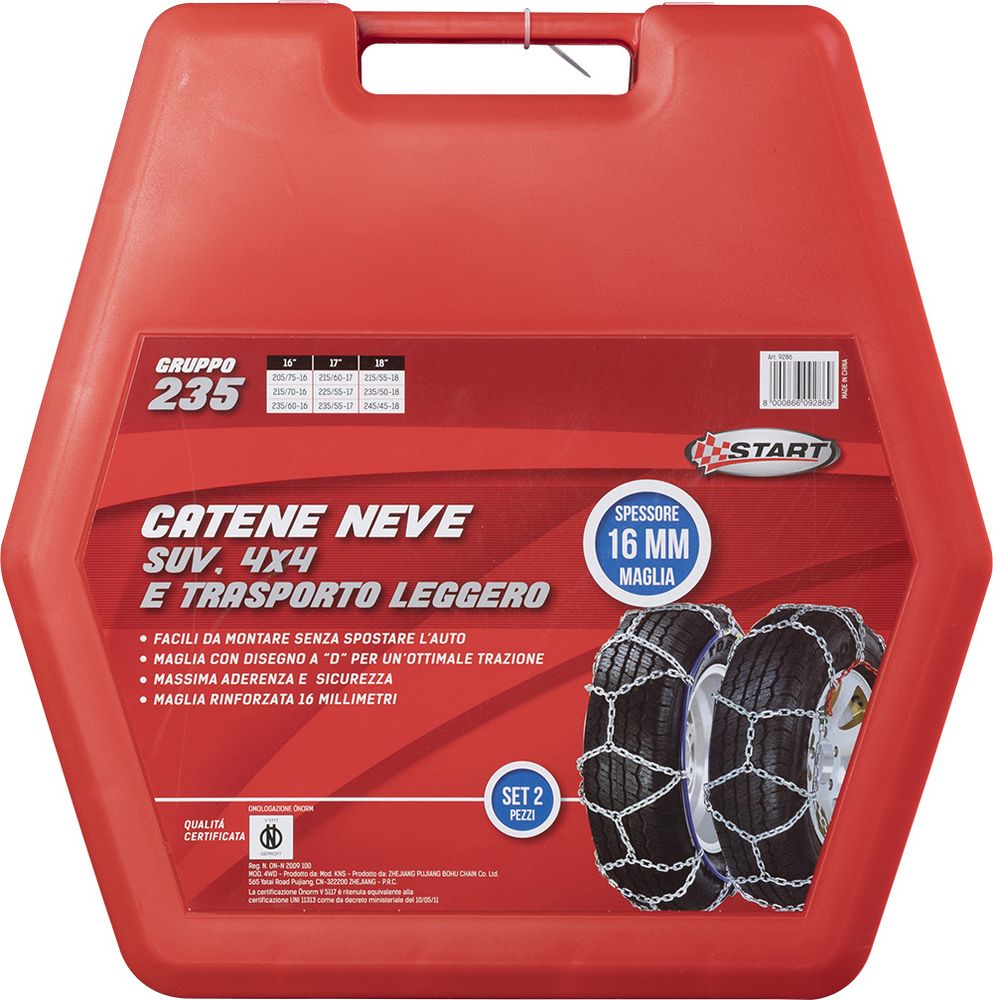 Start due pezzi catene da neve 16MM gruppo 235 per SUV 4x4 e trasporto leggero