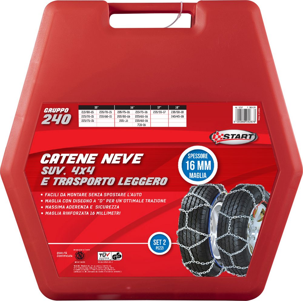Set due pezzi catene da neve 16MM gruppo 240 per SUV 4x4 e trasporto leggero
