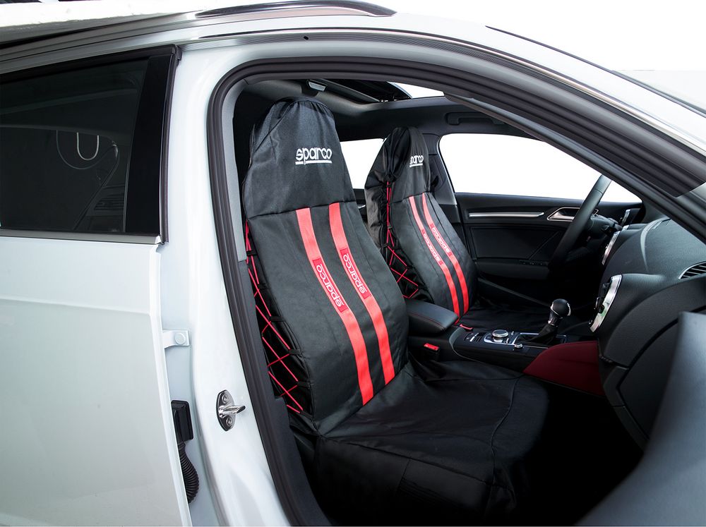3D coprisedile universale per auto nero e rosso con intreccio laterale - Image 3