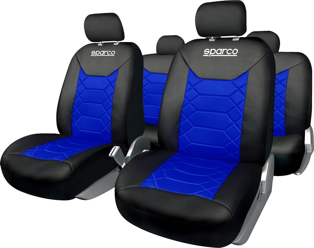 Set completo SPC1016 coprisedili per auto universali nero/blu nido d'ape