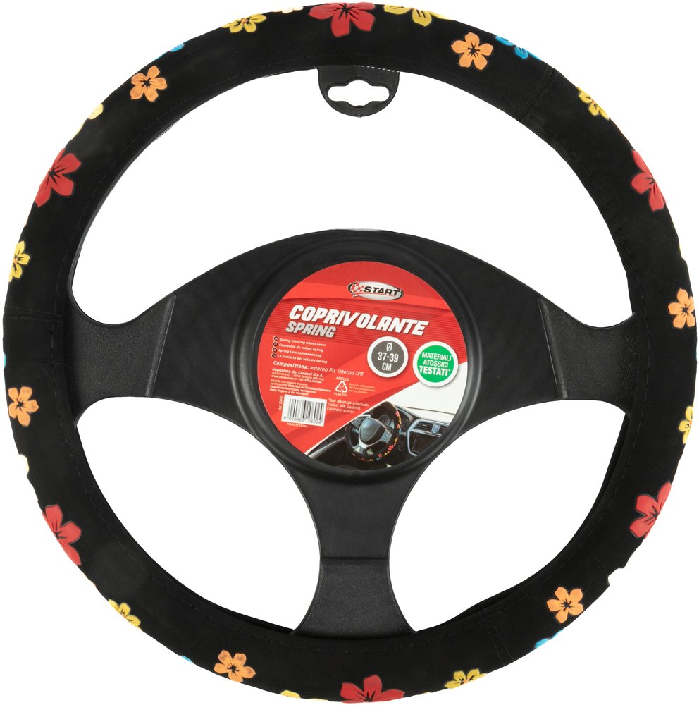Coprivolante auto Spring diametro 37-39 cm nero con fiori, universale