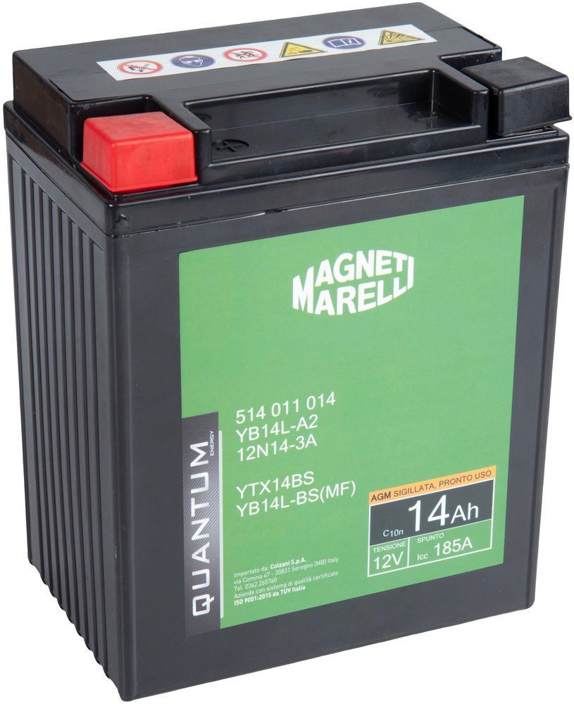 Magneti marelli batteria moto e scooter 14AH 12V 185A AGM sigillata polo + sinistro