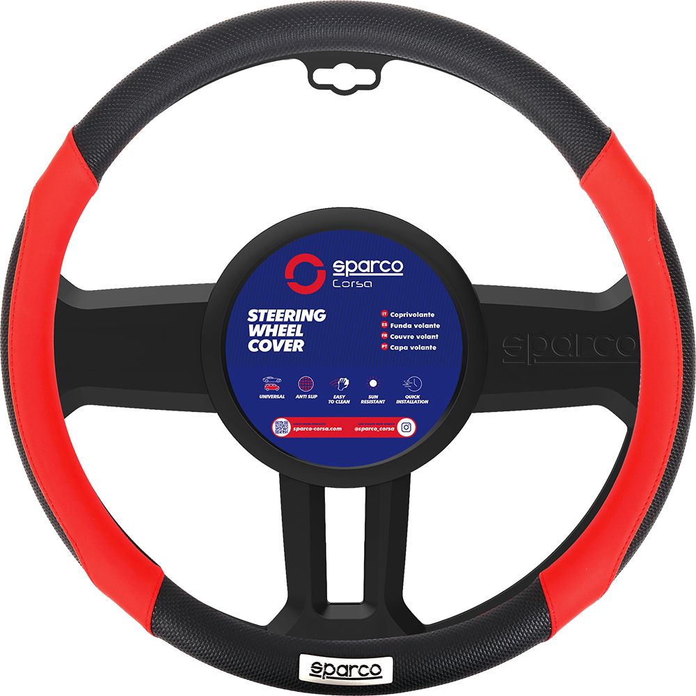 Coprivolante SPC1113 auto universale rosso e nero con dettagli traforati