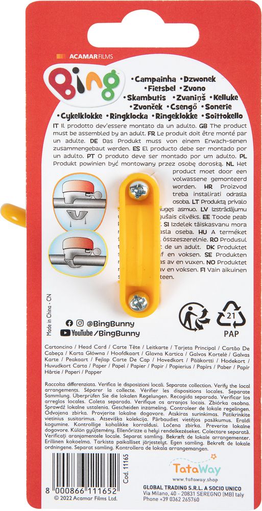 Campanello bici metallo bambino coniglietto Bing rosso ciclo - Image 5