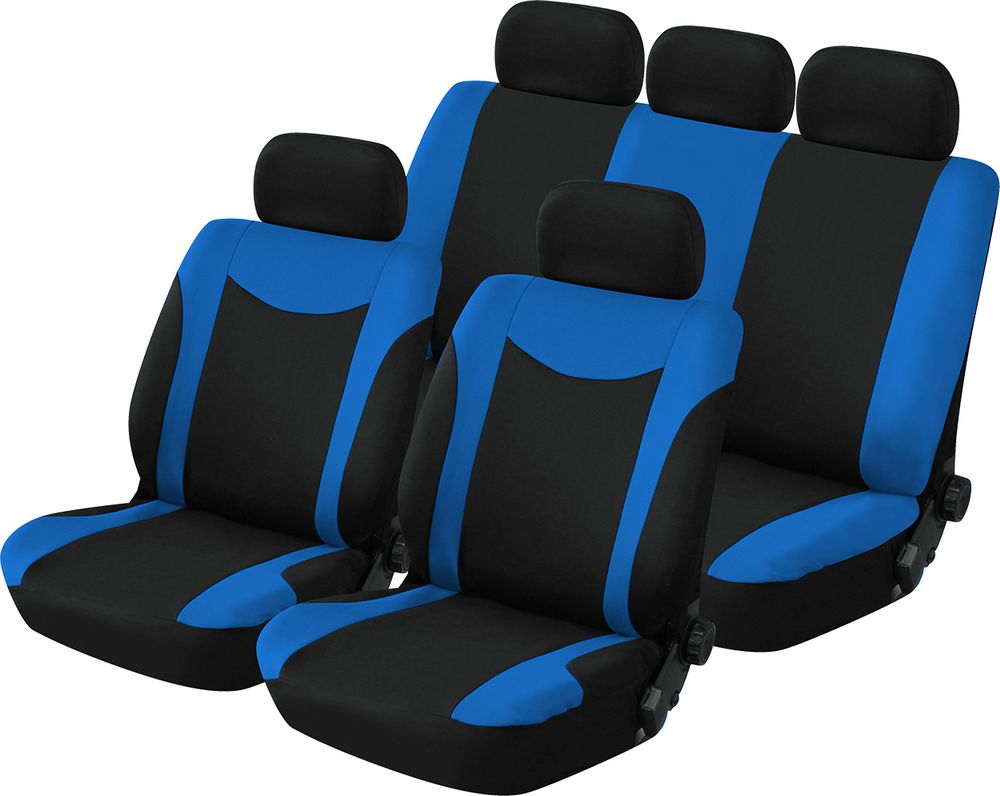Set Completo Coprisedili e Poggiatesta Uranus Nero e Blu - anche per sedili con braccioli