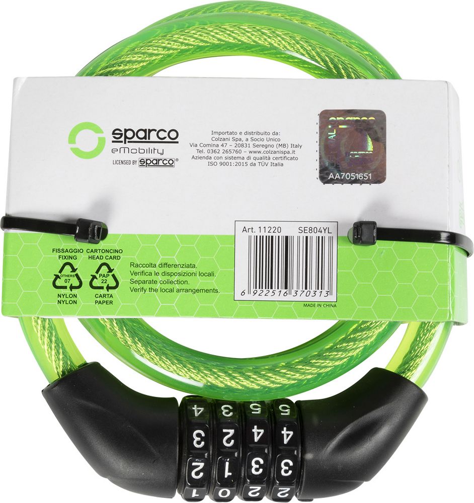 Lucchetto morbido per bici giallo con combinazione Sparco - Image 3