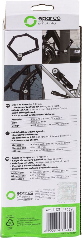 Lucchetto pieghevole per bicicletta giallo con combinazione Sparco - Image 6