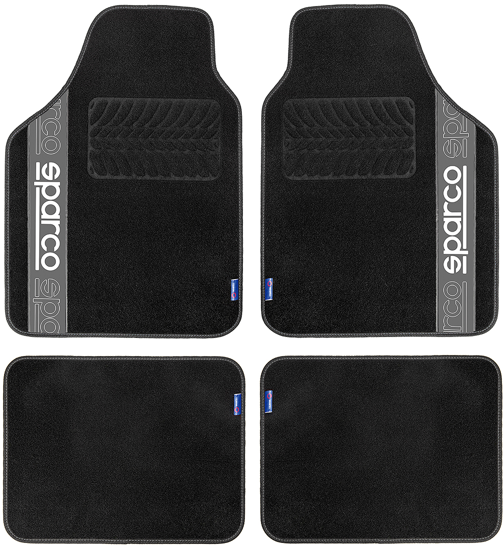 Set 4 tappetini neri e grigi per auto Sparco in moquette