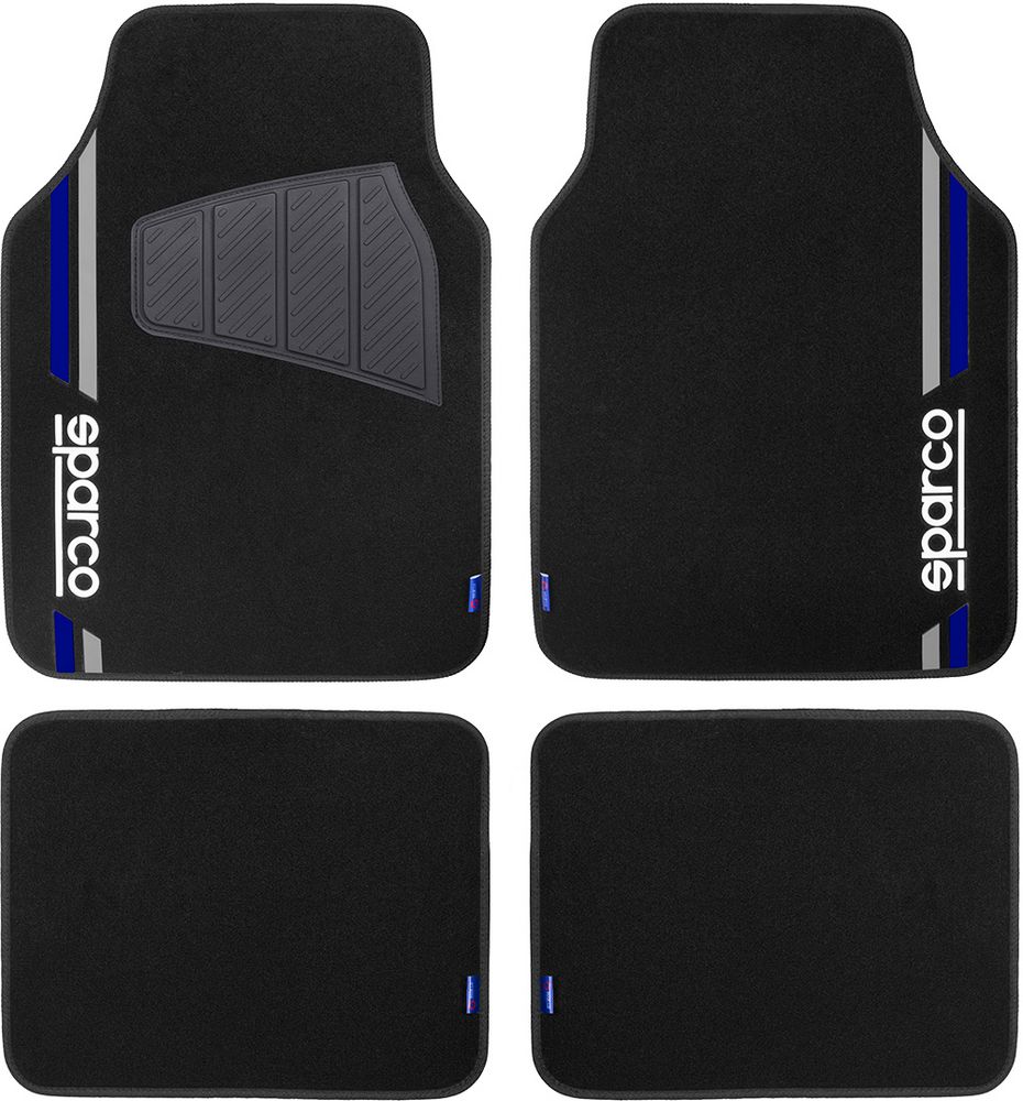 Set 4 tappetini neri e blu per auto Sparco