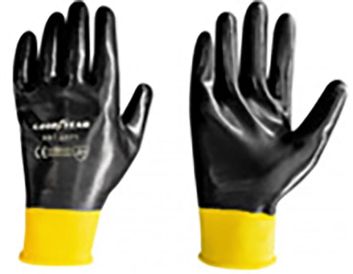 Goodyear guanti in nitrile taglia 9 colore nero con fascia gialla, guanti da lavoro
