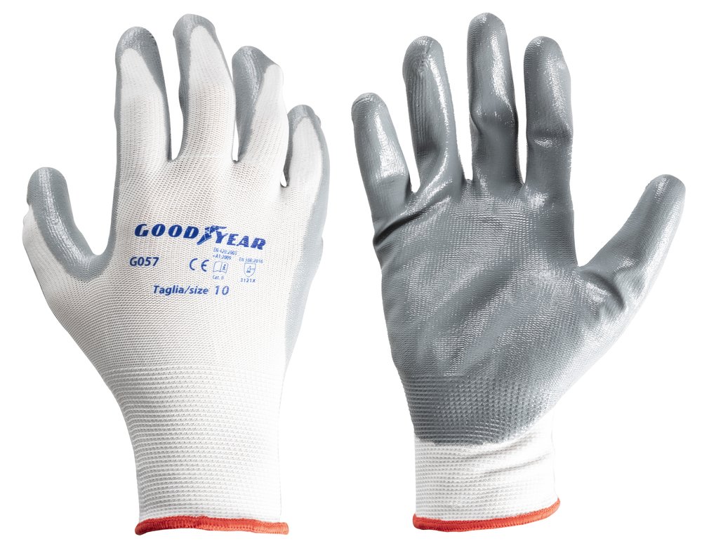 Goodyear guanti in nylon e nitrile taglia 10 colore bianco/grigio, guanti da lavoro