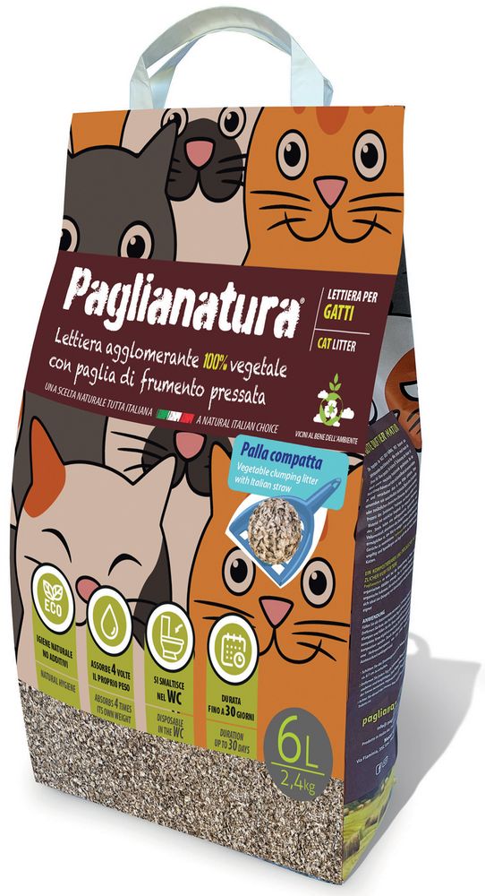 Paglianatura - Lettiere Gatti Naturale Agglomerante 2,4 KG/6 LT - Controllo Odori, Biodegradabile, Alta Qualità