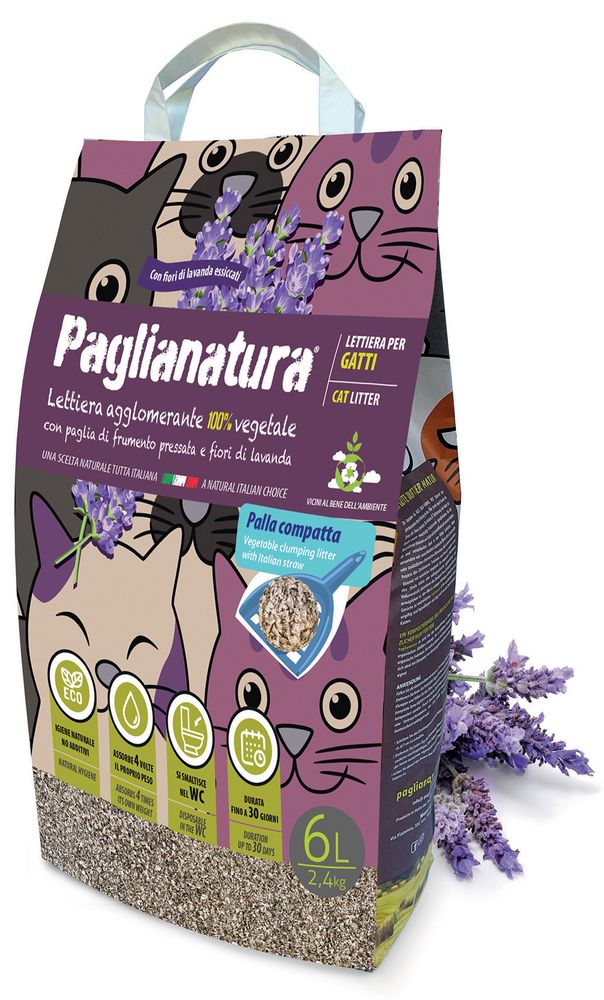 Paglianatura Lettiera Gatti Lavanda Agglomerante 2,4 KG/6 LT - Naturale, Profumata, Controllo Odori