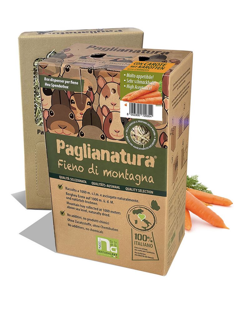 Dispenser di Fieno Montagna 600gr + Carote - Ideale per Conigli, Roditori E Piccoli animali - Accessorio Ecologico per un'Alimentazione Naturale
