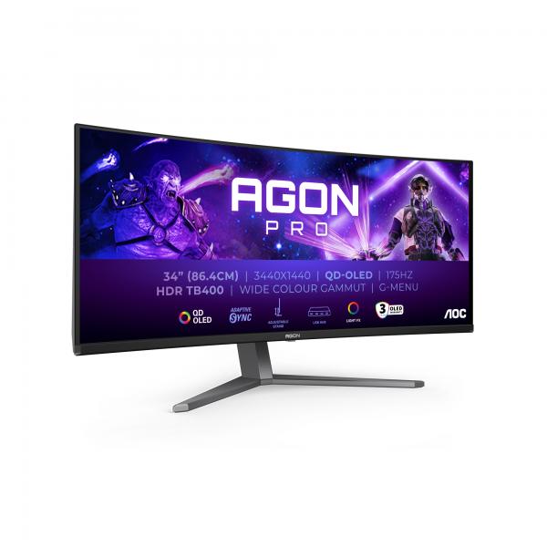 Aoc Agon Pro Ag346ucd Monitor Pc 86,4 Cm (34") 3440 X 1440 Pixel Wide Quad Hd QD-Oled Nero, Grigio