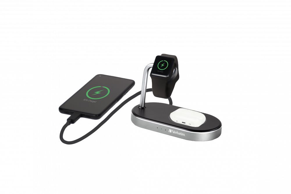 Verbatim WcS-02 Universale Nero Usb Carica Wireless Ricarica Rapida Interno (wcS-02 Aluminium 3-IN-1 Qi)