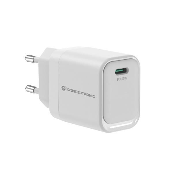 Conceptronic Althea19w45 1-Port 45w Gan UsB-C Pd Ladegerät, Pps, Pd 3.0, Drinnen, Ac, Weiß