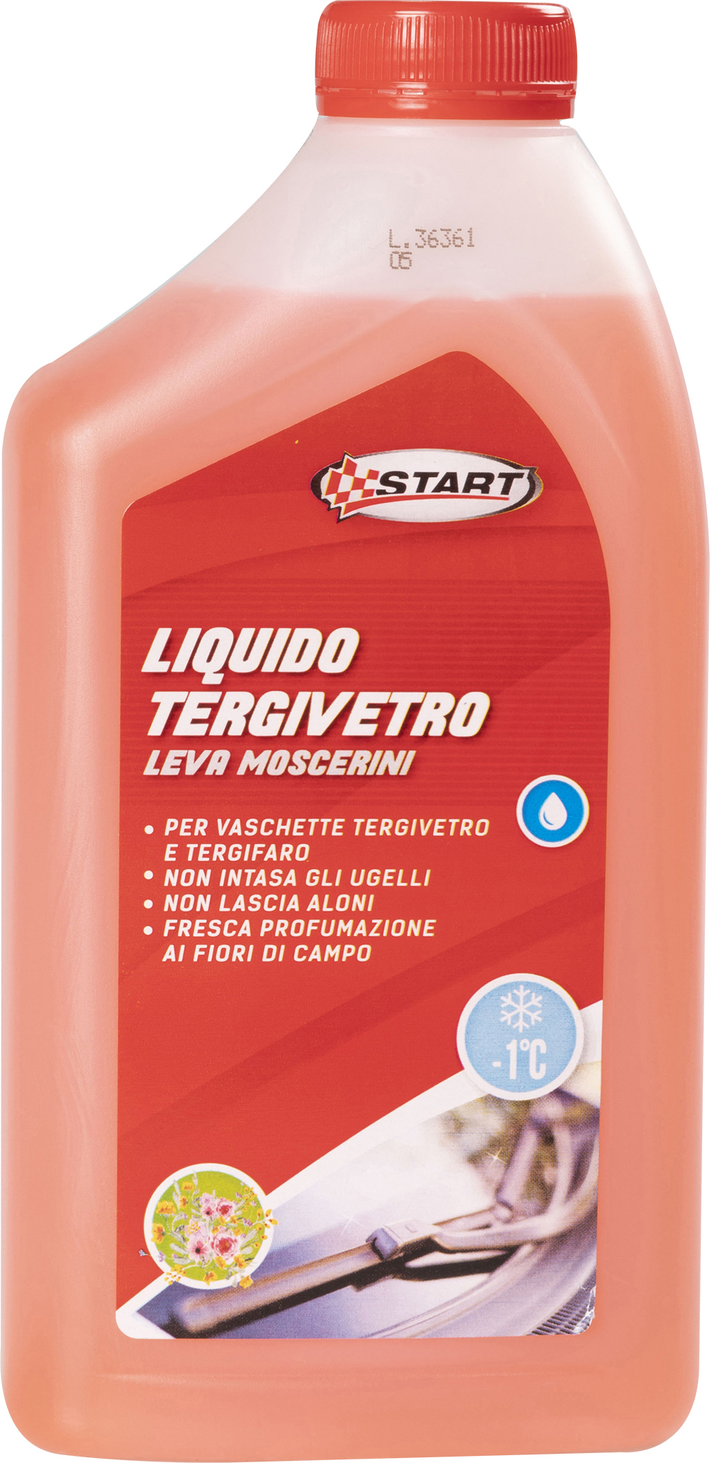 Liquido tergivetro leva moscerini profumato ai fiori di campo -1°C 1L