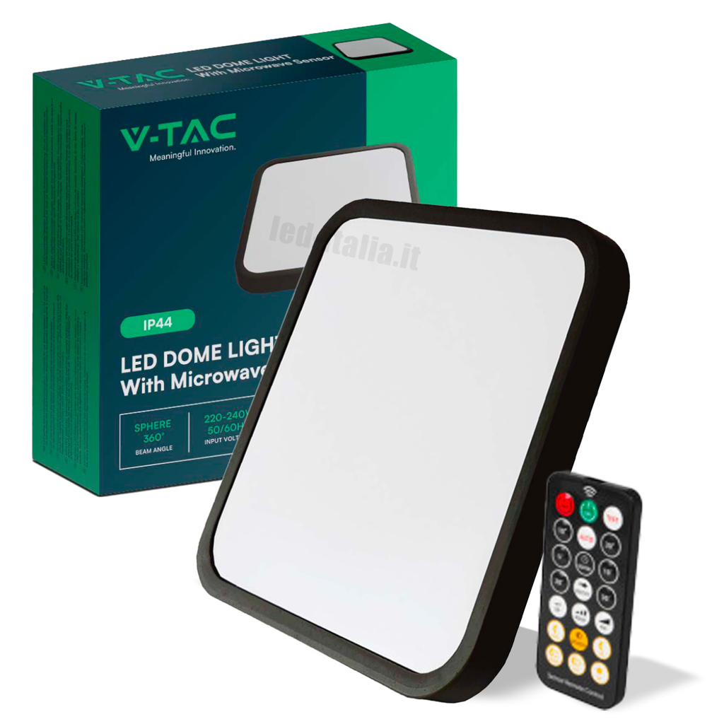 36w Led Dome Light Square Microwave Sensor Black Frame 4000k Ip44