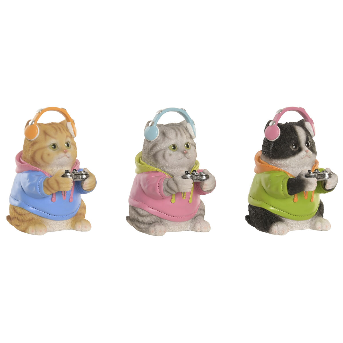 Statua Decorativa Home Esprit Multicolore Gatto (3 Unità)