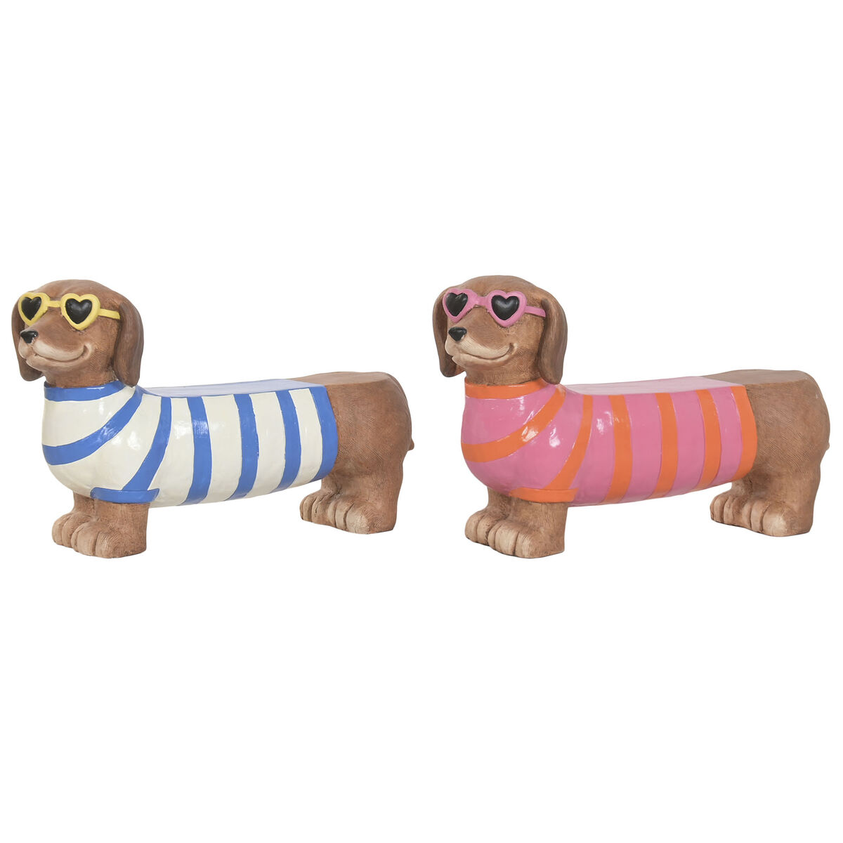 Statua Decorativa Home Esprit Azzurro Arancio Cane Mediterraneo (2 Pezzi) (2 Unità)