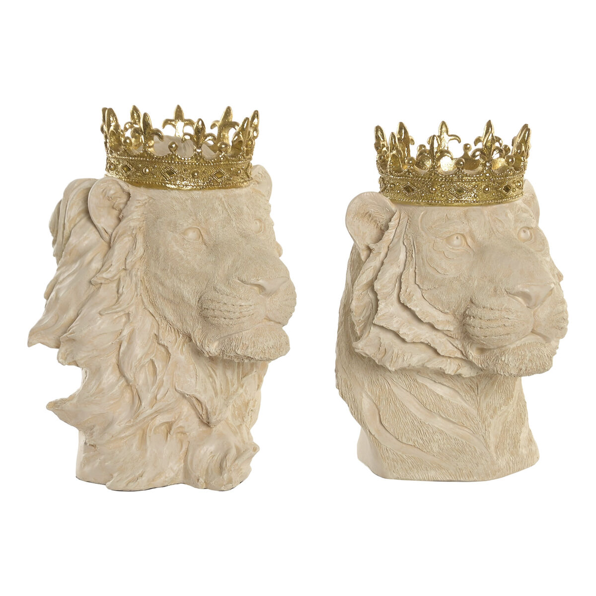 Statua Decorativa Home Esprit Bianco Dorato Tigre Leone (2 Unità)