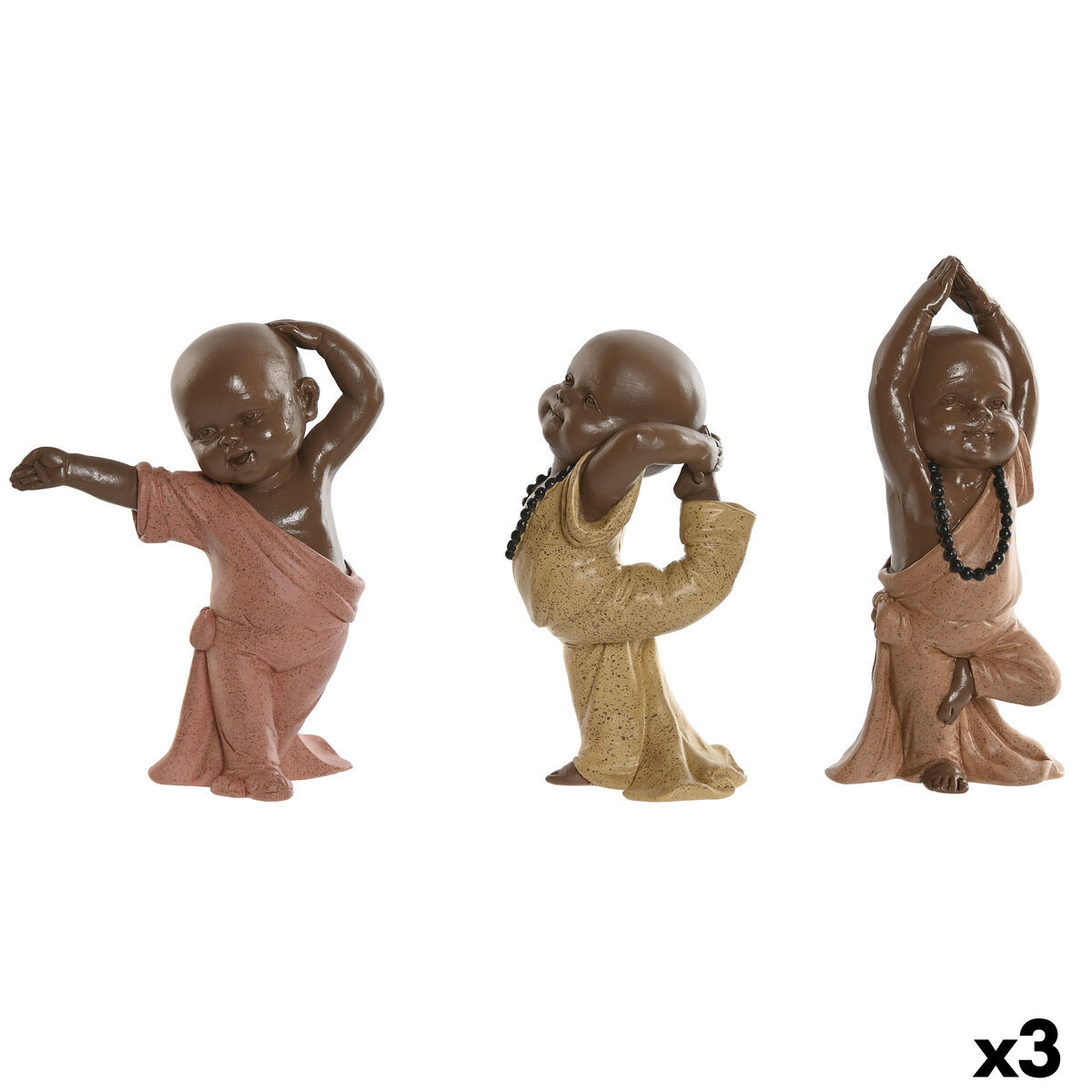 Statua Decorativa Home Esprit Arancio Corallo Lime Resina Frate Orientale 11,5 X 5,5 X 14,5 Cm (3 Unità)