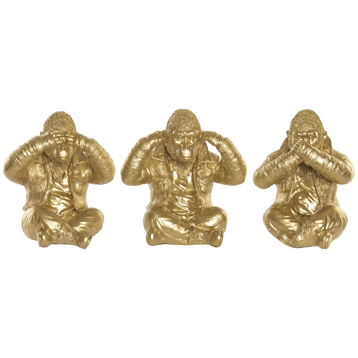 Statua Decorativa Home Esprit Dorato Gorilla (3 Unità)