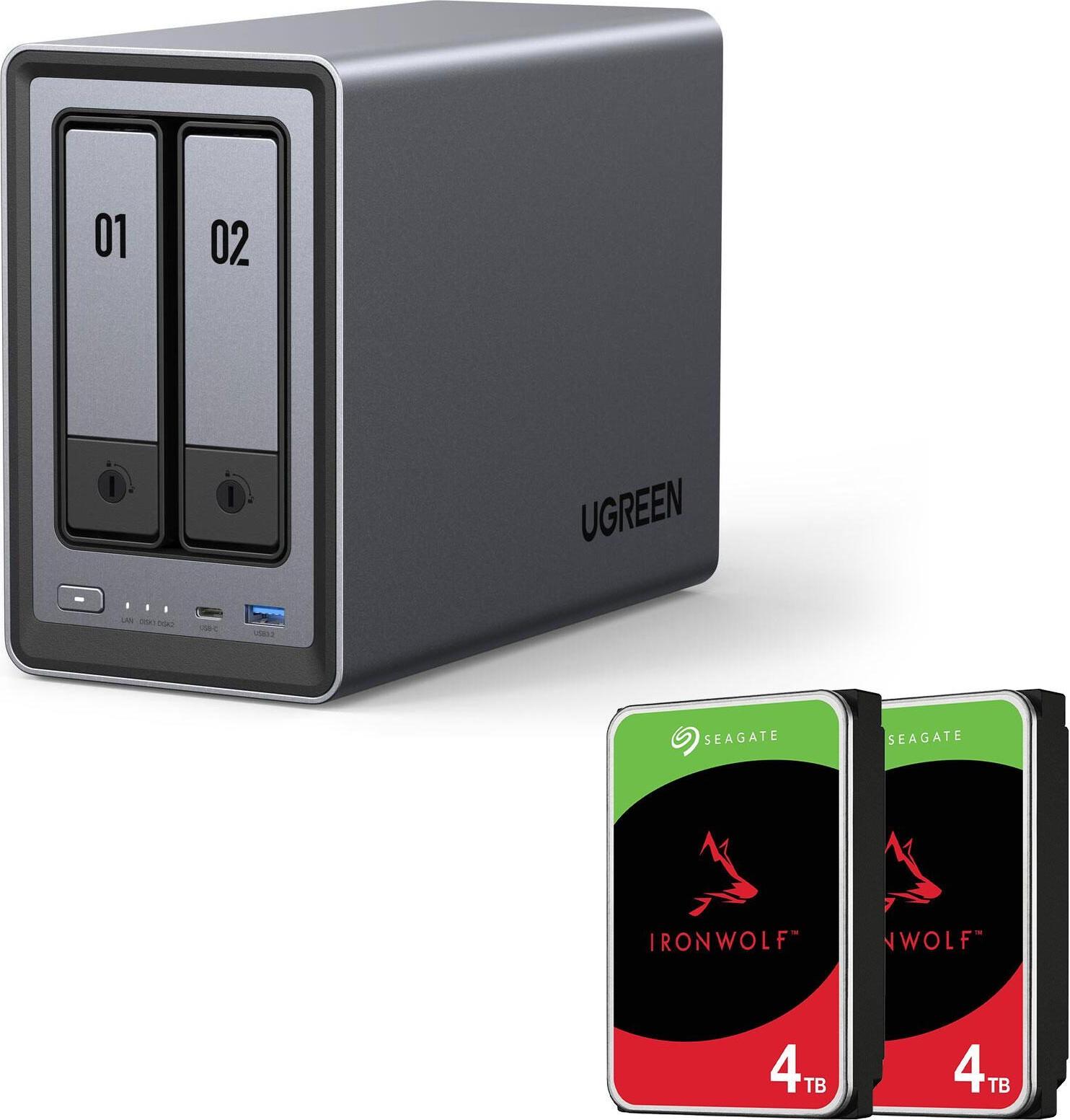 Ugreen Nasync Dxp2800 2-Bay Nas Mit 8 Tb (2x Seagate Ironwolf 4 Tb) Intel N100 2.5gbe