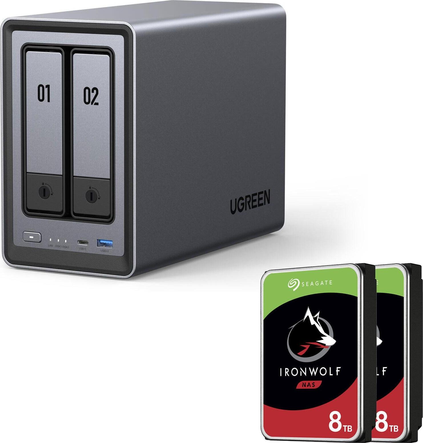 Ugreen Nasync Dxp2800 2-Bay Nas Mit 16 Tb (2x 8 Tb Seagate Ironwolf) Intel N100 8 Gb Ddr5