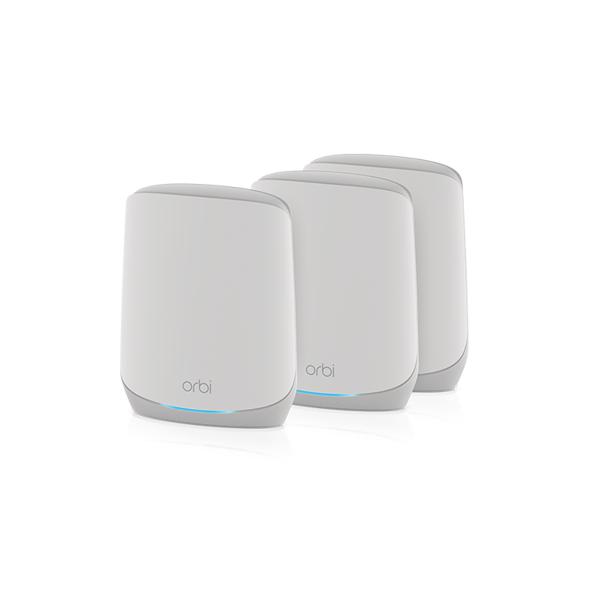 NETGEAR Orbi RBK763S Banda tripla [2.4 GHz/5 GHz/5 GHz] Wi-Fi 6 [802.11ax] Bianco 7 Interno (NETGEAR Orbi RBK763S - Wi-Fi system - [router, 2 extenders] - up to 7,500 sq.ft - mesh 1GbE - Wi-Fi 6 - Tr