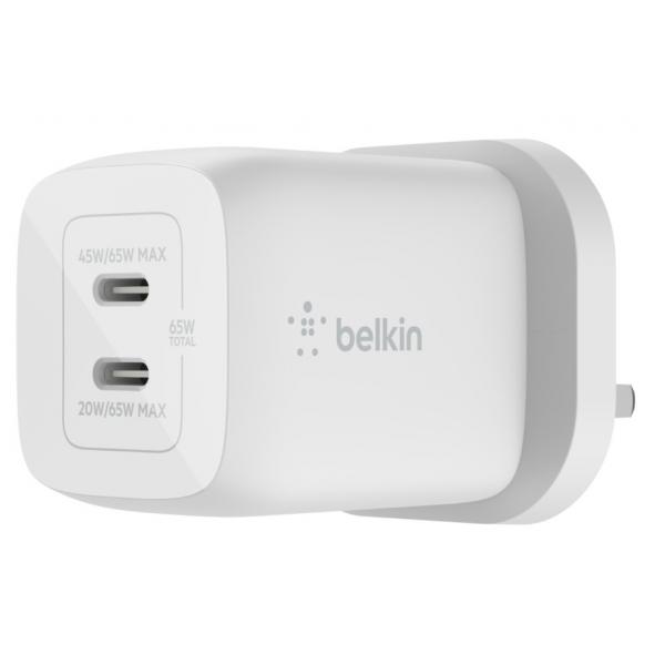 Belkin BOOST CHARGE PRO Universale Bianco AC Ricarica rapida Interno (65W PD PPS DUAL USB-C CHARGER UNI)