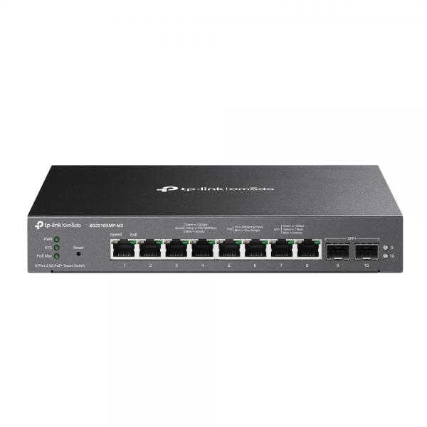 TP-Link Omada SG2210XMP-M2 switch di rete Gestito L2/L2+ 2.5G Ethernet [100/1000/2500] Supporto Power over Ethernet [PoE] Montaggio da desktop/parete Nero (TP-LINK OMADA 8PT 2.5GBASE-T/2PT SMT SWT)