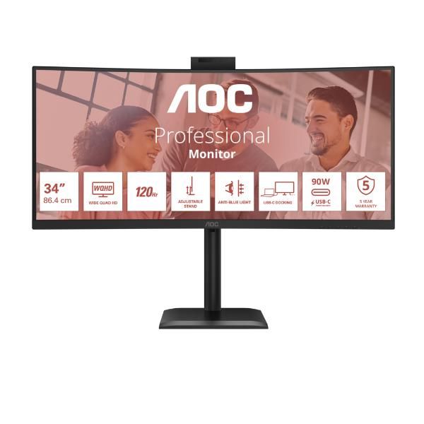 AOC E4 CU34E4CW Monitor PC 86,4 cm [34] 3440 x 1440 Pixel UltraWide Quad HD LED Nero (CU34E4CW 34IN 21:9 VA 120HZ - 3440X1440 4MS 3500:1 HDMI X 2X 2)
