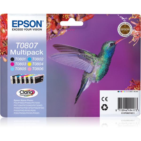 Epson Hummingbird Multipack a 6 colori (Epson T0807 Multipack - sort, gul, cya)