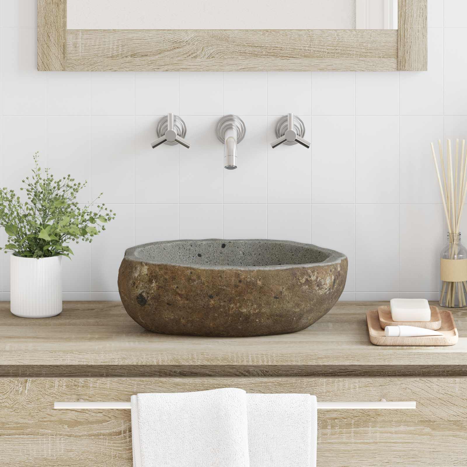 Basin In Pietra Fluviale (30-37) X (25-30) X 12 Cm Pietra Fiume