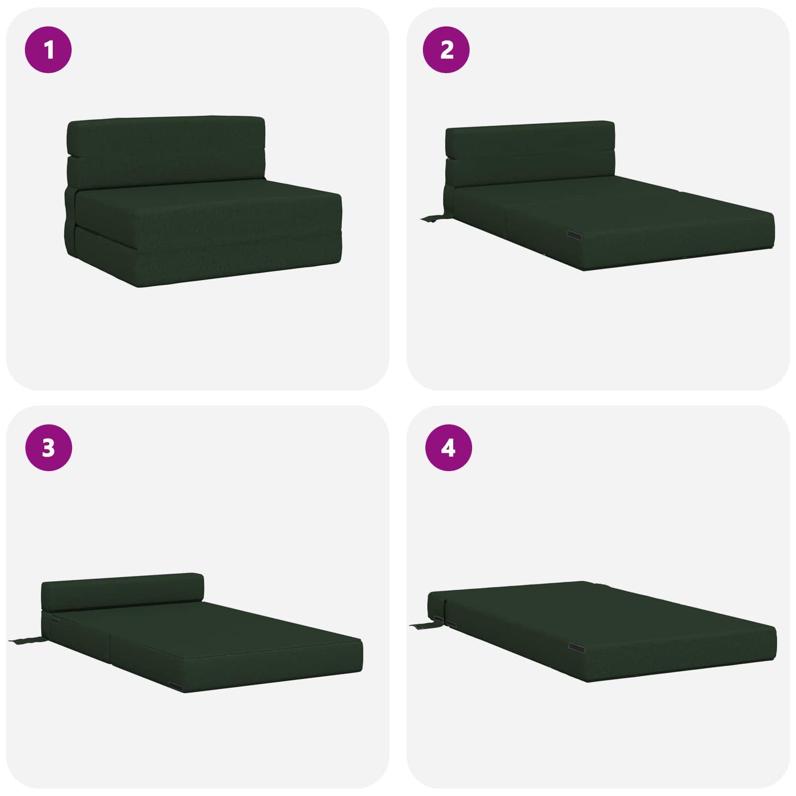 Divano Letto Pieghevole Verde Scuro 190 X 70 X 15 Cm Tessuto - Image 6