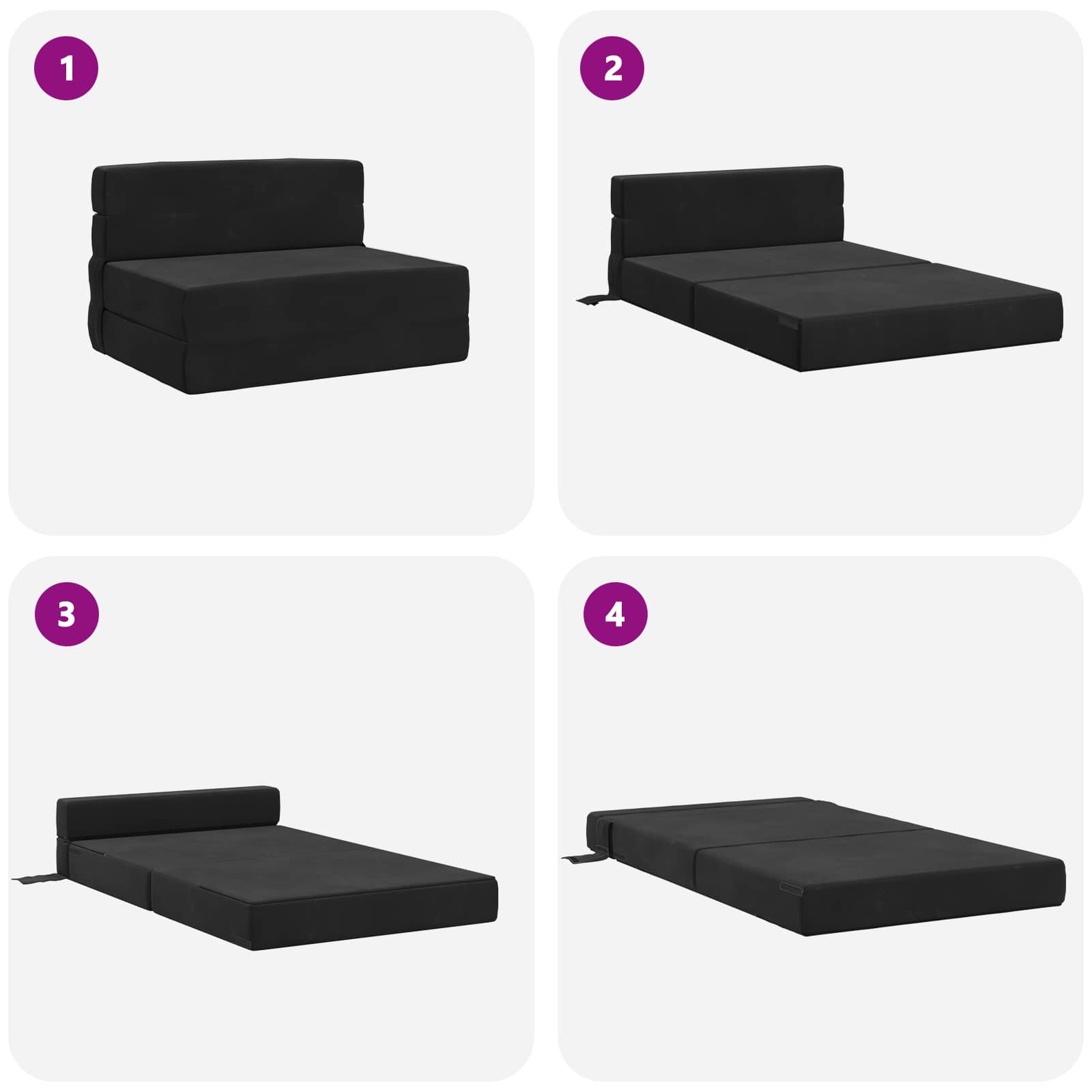 Divano Letto Pieghevole Nero 190 X 70 X 15 Cm Velluto - Image 6