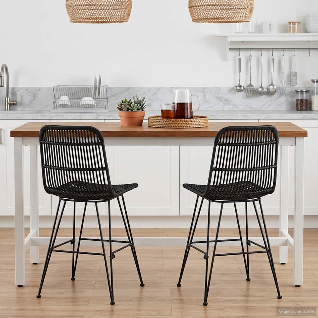 Sedia Da Pranzo 2 Pcs Nero 41 X 55 X 85 Cm Rattan E Acciaio