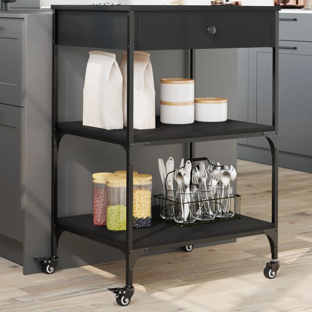 Carrello Da Cucina Nero 60x48x89,5 Cm In Legno Multistrato