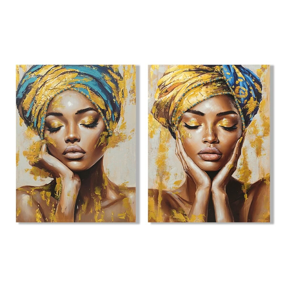 Tela Home Esprit Turchese Dorato Coloniale Africana 90 X 3 X 120 Cm (2 Unità)