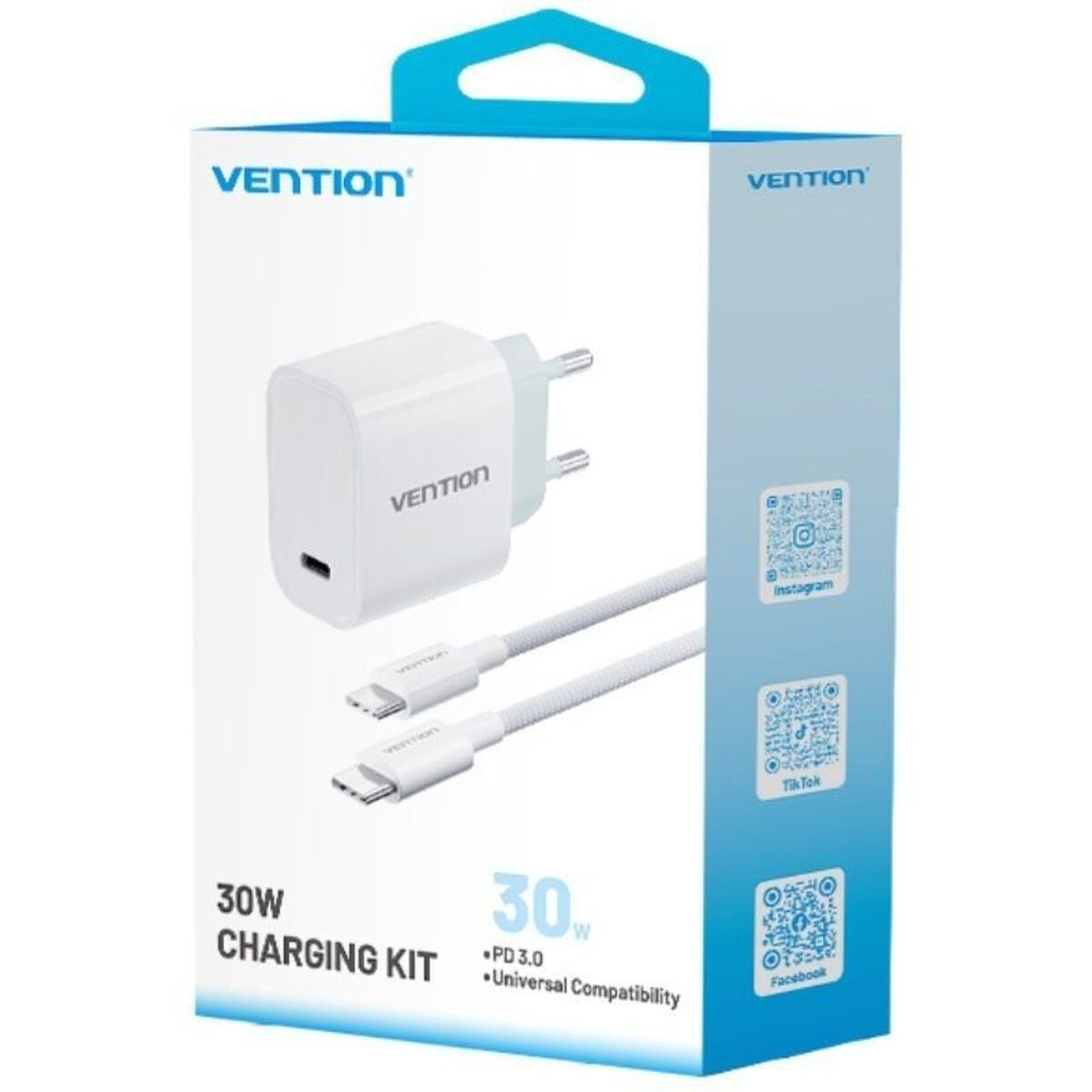 Caricabatterie Da Parete Vention G13w0-Eu Bianco 30 W