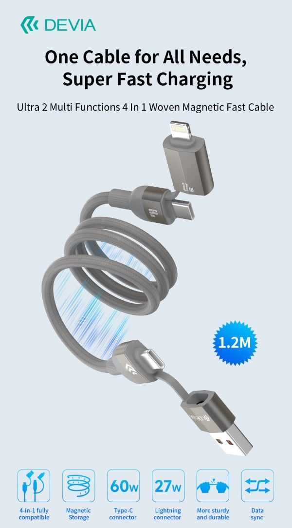 Cavo magnetico Ultra 2 intrecciato multifunzionale 4 in 1 Usb A-C-L