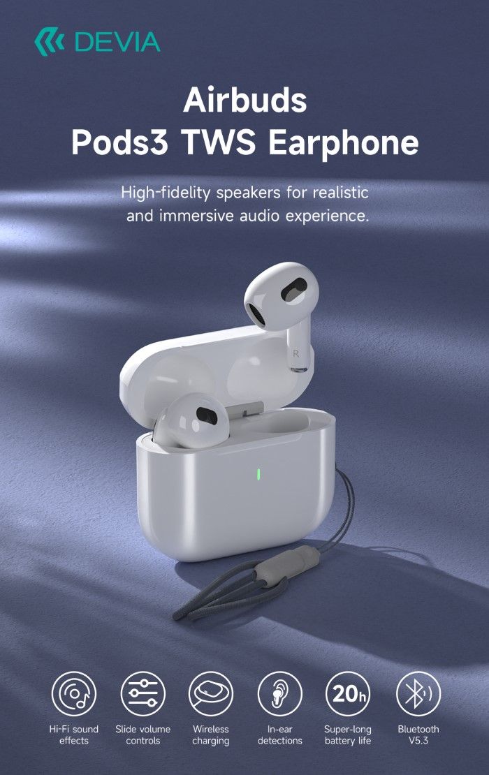 Auricolari Airbuds Pods3 TWS EM410 BT 5.3 Carica Wireless Bianchi