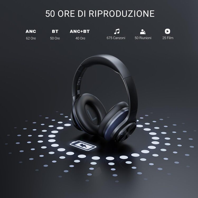 OneOdio Focus A10 Nero Hi-Res Cuffie DJ Wireless c/ Cancellazione Attiva Rumore