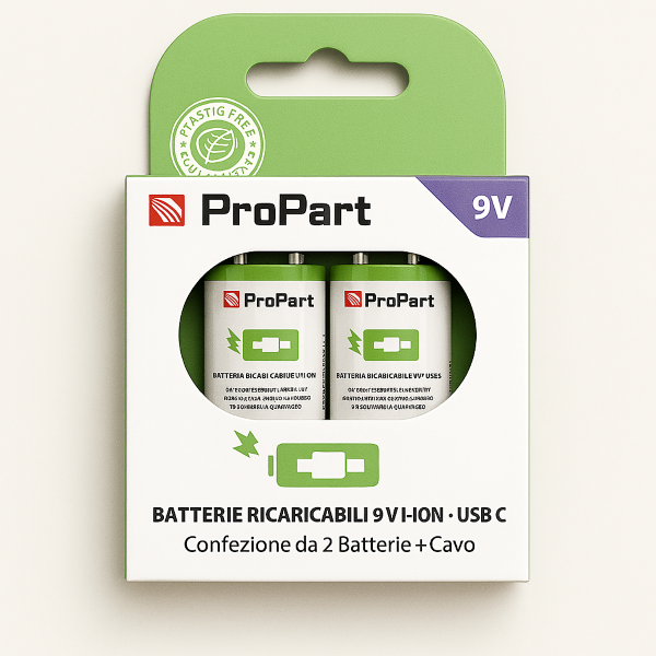 Batterie 9V Ricaricabili USB-C 3700mWh – Confezione da 2
