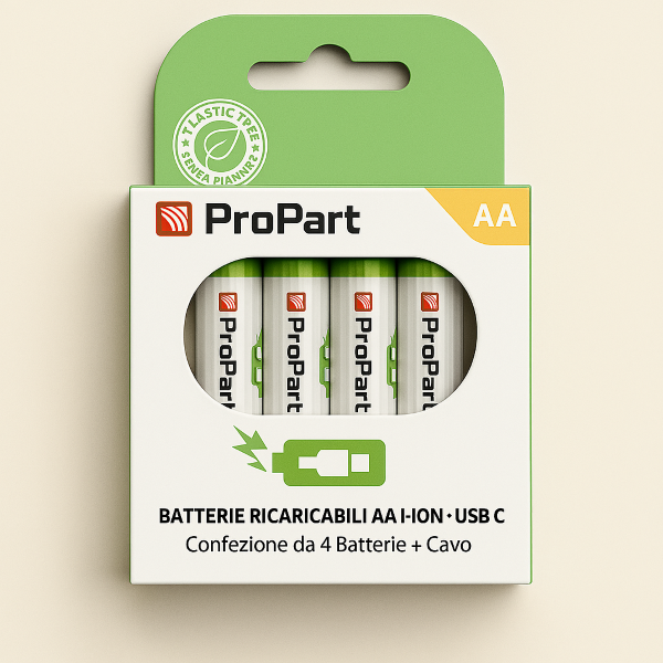 Batterie AA Ricaricabili USB-C 1.5V 1250mAh - Confezione da 4