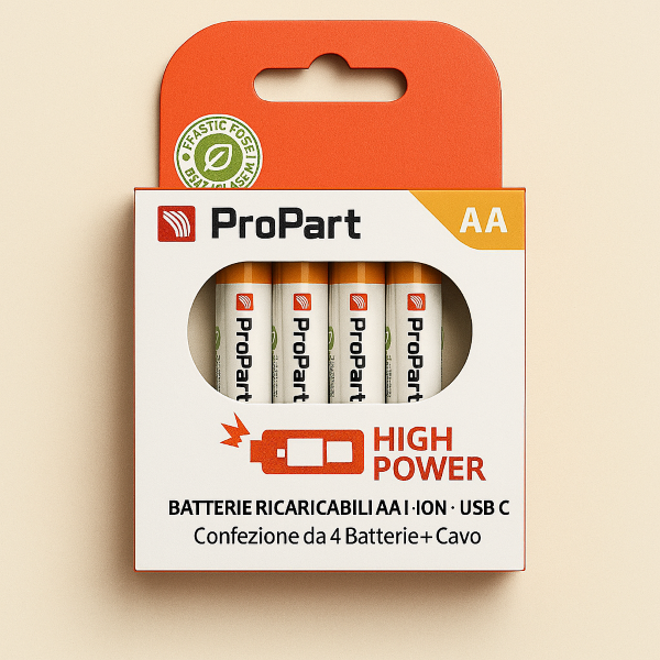 Batterie AA Ricaricabili USB-C 1.5V 1750mAh – Confezione da 4