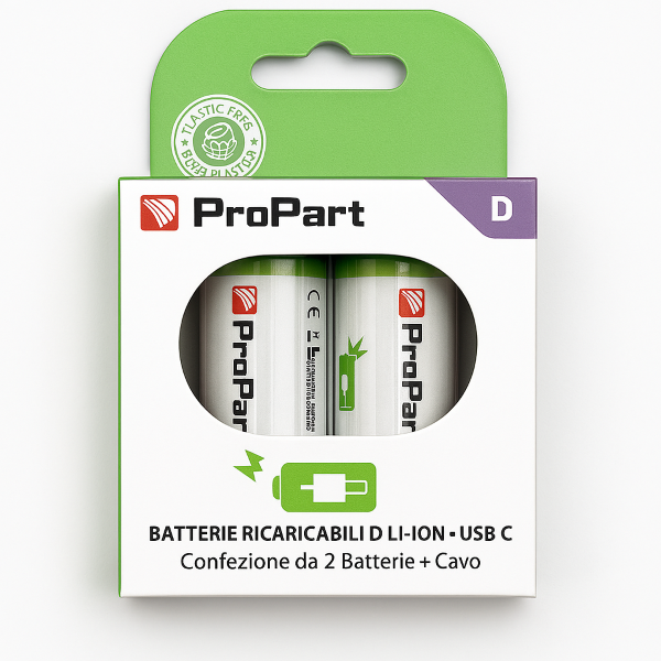 Batterie D Ricaricabili USB-C 1.5V 4200mAh – Confezione da 2